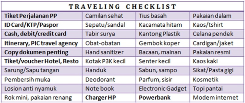 travel checklist